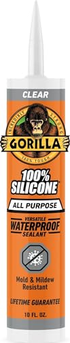 Gorilla 100% Silicone Waterproof Caulk, Clear, 10 oz Cartridge - color: Clear, size: 10oz Cartridge