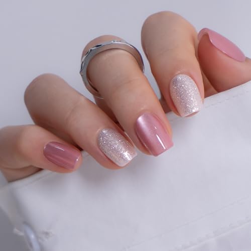 CurvLife Short Square French Tip Press On Nails, Noir Trim Black, Soft Gel - color: Latte Spark