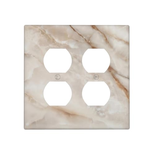 Beige Marble Pattern Light Switch Cover Modern Wall Plate Decorative 2 Gang Double Duplex Outlet Switch Plates Electrical Outlet Faceplate for Bathroom Kitchen Bedroom 4.6" x 4.5" - size: 2 Gang Double Duplex Outlet