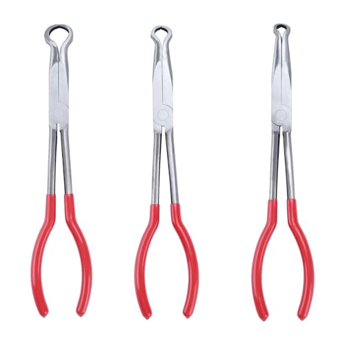 3PCS Circle Nose Pliers 11 Inch Extra Long Reach Hose Grip Pliers Set - size: 3 Pieces - 11" - Circle (0.2/0.5/0.7 in) - Red
