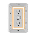 Multi Plug Wall Outlet Night Light, POWRUI 6 Outlet Extender & 3 USB Ports - color: Grey(6Outlets/Night Light), size: 2U1C