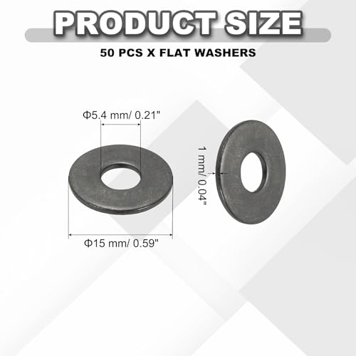 PATIKIL M5 Flat Washers 3/16" ID x 5/8" OD, 50 Pcs 304 Stainless Steel Metal Metric Washers Black Electroplated Flat Gasket Spacer for Screws and Bolts, Black - size: M5 x3/16"ID x 5/8"OD