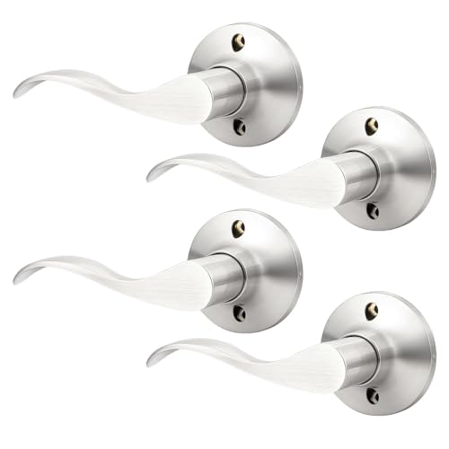 GOBEKOR 4 Pack Single Dummy Door Levers Left Handed Brushed Nickel Interior Door Handles for Closet Modern Wave Half Dummy Lever Door Handles - size: Left-Handed Dummy Lever