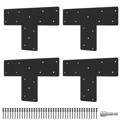 4 Pcs 16.9"x 5" T Post Bracket for Pergola - style: T Shape Strap Plate(16.9"x 5")