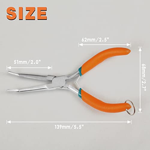 Small Bent Needle Nose Pliers for Jewelry Making 5.5 Inches Angled Needle Nose Pliers With Serrated Jaw Needle Remover Pliers With Lanyard Curved Handle Working In Tight Spaces - style: Bent Needle Nose Plier