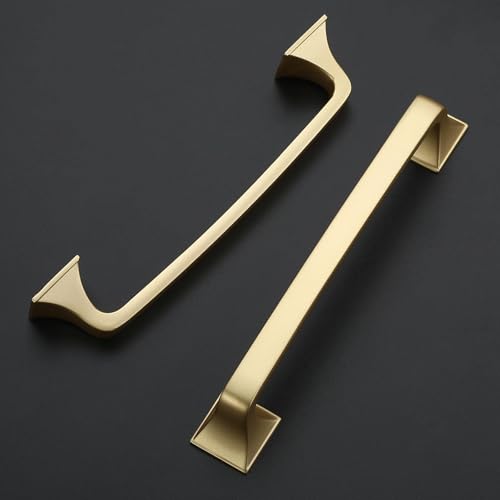 Amerdeco 10 Pack Brushed Gold Cabinet Pulls 5 Inch(128mm) Hole Center Cabinet Hardware Kitchen Cabinet Handles for Bathroom Pulls ZH0002 - color: Brushed Gold, size: 5" hole center