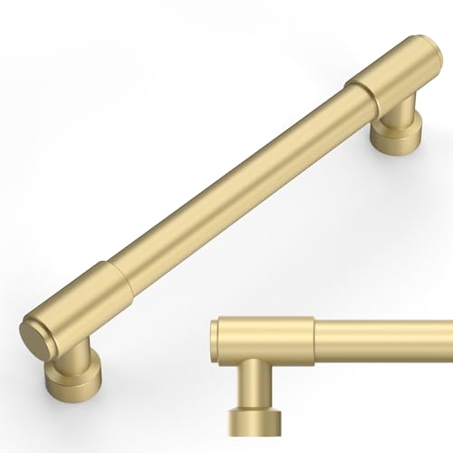 Amerdeco 10 Pack Brushed Gold Cabinet Pulls 5 Inch(128mm) Hole Center Drawer Pulls Cabinet Hardware Kitchen Cabinet Handles for Bathroom ZH0075 - color: Brushed Gold, size: 5"/128MM Hole Center
