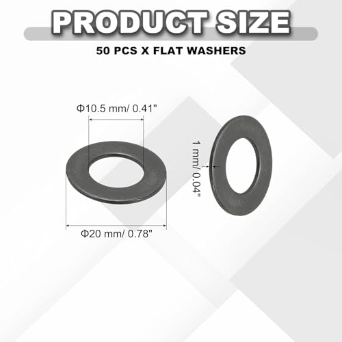 PATIKIL M10 Flat Washers 3/8" ID x 3/4" OD, 50 Pcs 304 Stainless Steel Metal Metric Washers Black Electroplated Flat Gasket Spacer for Screws and Bolts, Black - size: M10 x3/8"ID x 3/4"OD