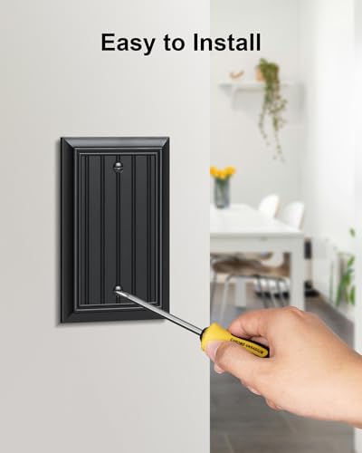 2-Pack Classic Beadboard Natural Bamboo Fiber Single Blank Wall Plate - color: Black, size: 1 Blank 2PK
