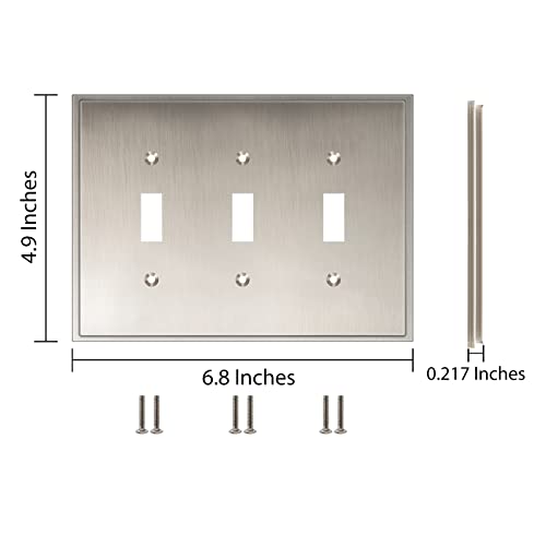 Henne Bery Soft Modern Decorative Wall Plate Switch Plate Outlet Cover (Triple Toggle, Satin Nickel) - style: Triple Toggle