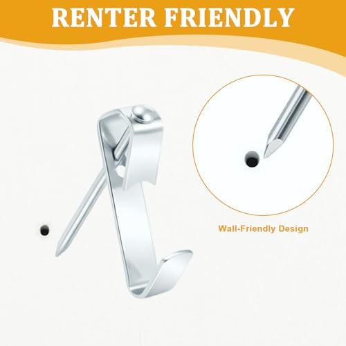 KURUI 214Pcs Picture Hanging Hooks, Renter Friendly Picture Hanging Kit with Heavy Duty Picture Hangers and Hardware Nails, for Frame, Painting, Art and Photo, on Drywall,Plaster, and Wood Wall - color: Silver
