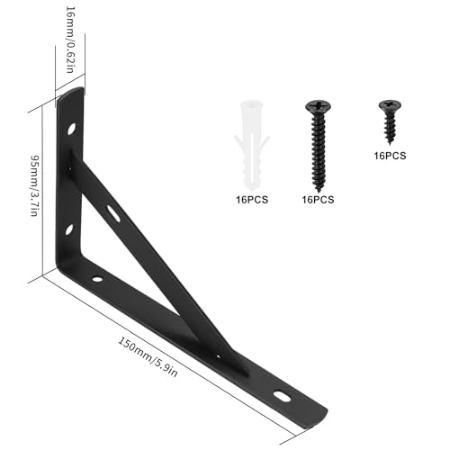 Heavy Duty Shelf Brackets - 8 Pcs L Shaped Metal Wall Mount Shelves Support for Floating Shelves (3.7 x 6 inch) (Pack of 2) - size: 3.7 x 6 inch Black (Pack of 2)
