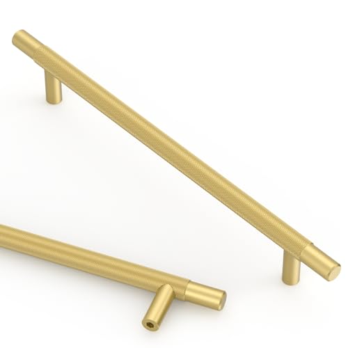 Asidrama 10 Pack 7.5 Inch(192mm) Brushed Gold Knurled Kitchen Cabinet Handles, Cabinet Pulls Kitchen Cabinet Hardware for Cupboard Drawer Pulls - color: Brushed Gold, size: 7.5" Hole Center