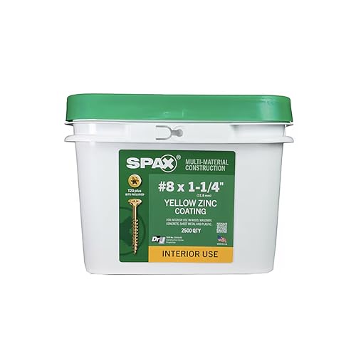 SPAX #8 x 1-1/4" Interior Flat Head Wood Screws Construction Framing Torx T-Star Plus (2500 EA) Bulk Pail Includes 3 Bits Countersunk Flush Finish - size: #8 x 1-1/4"