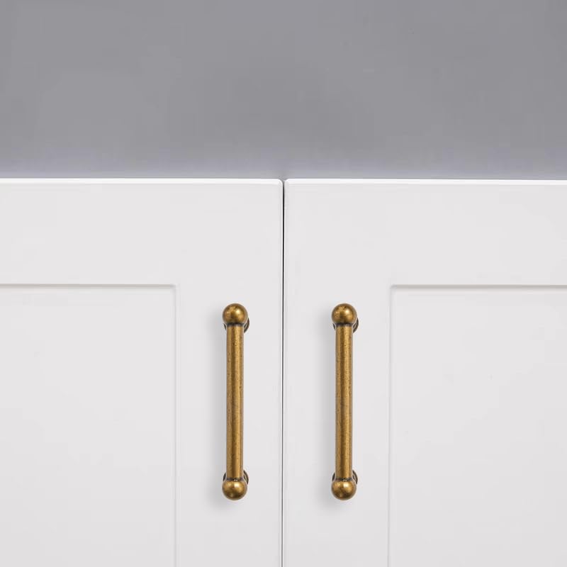 10 Pack 5 Inch Hole Center Antique Brass Cabinet pulls 100% Solid Heavy Duty Dresser Pulls Cabinet Drawer Pulls for Kitchen Cupboard Hardware - color: Antique Brass, size: 5 inch hole center