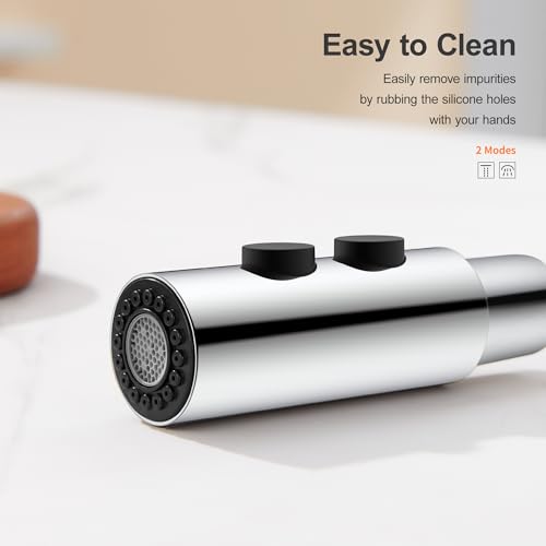 TIORIY Metal Kitchen Sink Faucet Head Replacement, Chrome Kitchen Faucet Spray Head with 15 Adapters, Stainless Steel Pull Out Kitchen Faucet Replacement Sprayer Nozzle - color: Chrome