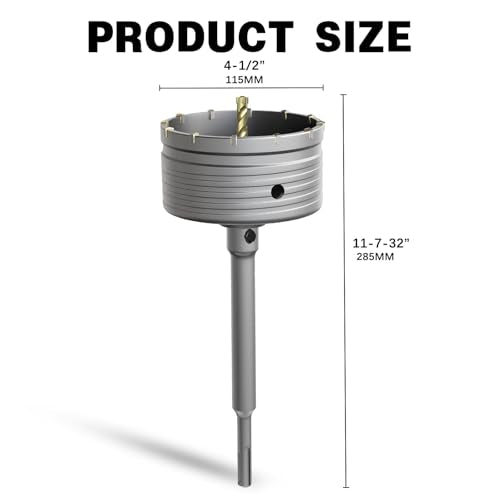 4-1/2" Concrete Hole Saw,115mm Masonry Hole Saw, with 220mm SDS Plus Shank Connecting Rod for Concrete Brick Cement Stone Wall Drilling Home Improvement - size: （4-1/2" 115mm）