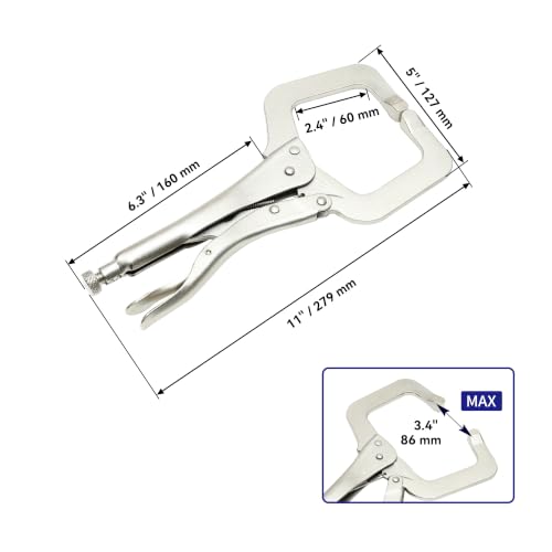 HFS(R) 11-Inch Locking C-Clamp Set,4 Pack, Alloy Steel Heavy Duty Workshop Clamps Locking Pliers with Regular Tip for Welding, Woodworking & Metalworking