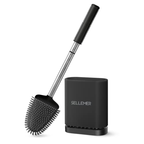 Sellemer Silicone Toilet Brush, Ventilation Slots Base Holder 1 Pack, Black - color: Black-1pcs