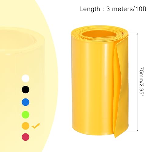 MECCANIXITY Battery Wrap PVC Heat Shrink Tubing 48mm Dia 75mm Flat 10 Feet(3meters) Yellow Good Insulation for Battery Pack - color: Yellow, size: 48mmx75mmx3m
