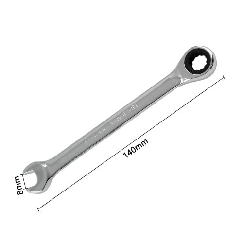 2 Pcs 8mm Ratchet Combination Wrench, Metric 72-Tooth - size: 8 mm