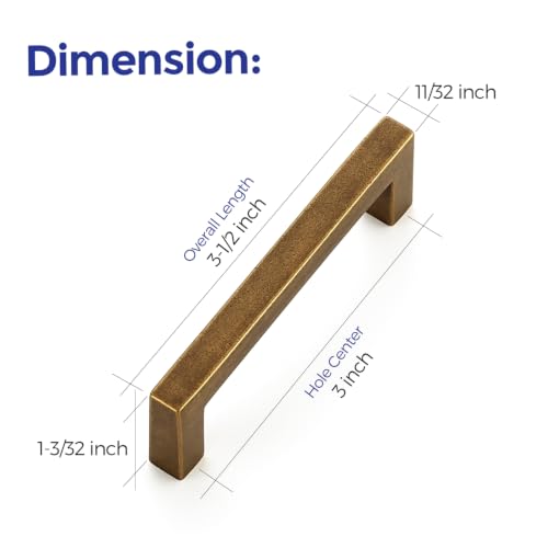 Ravinte Antique Brass Cabinet Handles Solid Cabinet Pulls 3 Inch CC, 5 Pack | Zinc Alloy, Slim Square Bar Grip, Smooth Drawer Pull Feel, Kitchen Cabinet Update, For Cupboards, Dressers, Drawers, Hardware - color: Antique Brass, size: Flat Black 3'' Hole C