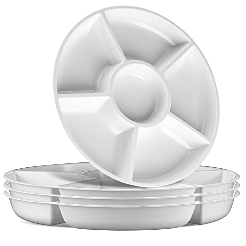 Plasticpro 6 Sectional Round Plastic Serving Tray/Platter (2, White) - color: White