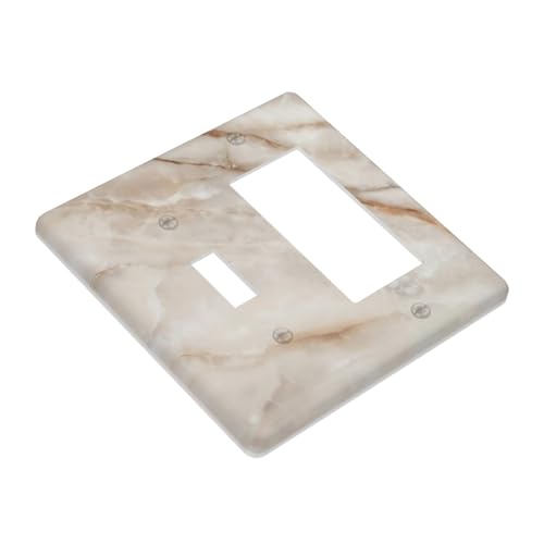 Beige Marble Pattern Light Switch Cover Modern Wall Plate Decorative 2 Gang 1 Toggle 1 Rocker Comb Switch Plates Electrical Outlet Faceplate for Bathroom Kitchen Bedroom 4.5" x 4.5" - size: 2 Gang 1 Toggle 1 Rocker Comb