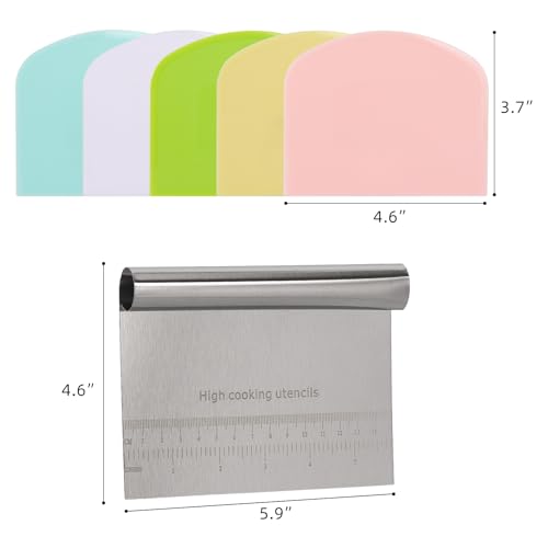 6 Pcs Dough Scraper Bench Scraper, Stainless Steel Scraper/Chopper & Plastic Dough Cutter for Bread Cake Pastry Sourdough