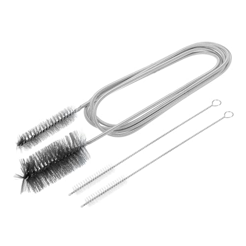 HARFINGTON 3pcs Flexible Long Drain Brush Straw Cleaner Set 78.74" Stainless Steel Double Ended Hose Brush with 8" Nylon Long Tube Pipe Cleaning for Fish Tank Sink Pipe, Black - color: Black, size: 200cm