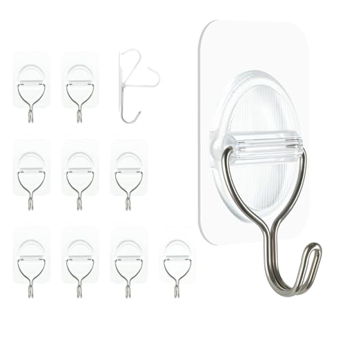 Clear Adhesive Wall Hooks, Removable Stick On Hooks, 10 Pack - size: 3.5 cm