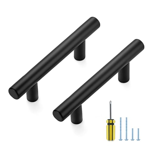 Ravinte Matte Black Cabinet Handles,Round T Pulls,2-1/2 Inch,30 Pack - color: Matte Black, size: 2-1/2 Inch Hole Center