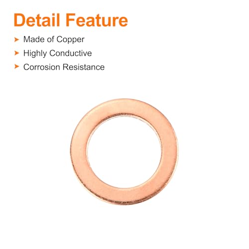 MECCANIXITY 52 Pcs Flat Copper Washers, 12x18x1mm Copper Upgraded Flat Metric Sealing Crush Ring Washers for Hydraulic Fittings Screw Bolt Nut Electronic Repair - size: 12x18x1mm