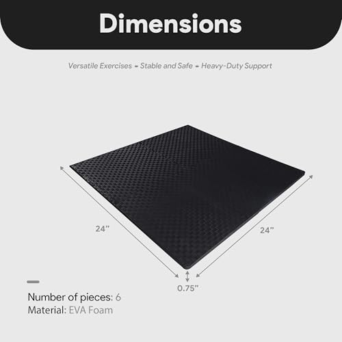 BalanceFrom 6 Piece Foam Floor Mat Puzzle Tiles, 3/4” Thick, 24 Sq Ft - color: Black, style: 3/4" Thick, 24 Square Feet