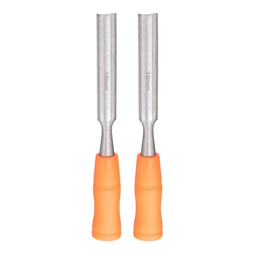 HARFINGTON 2pcs Wood Chisel 11/16" Carbon Steel Inner Beveled Edge Blade Wood Working Flat Chisel with Plastic Non-Slip Handle for Woodworking Carving DIY Projects, Orange - size: 11/16"