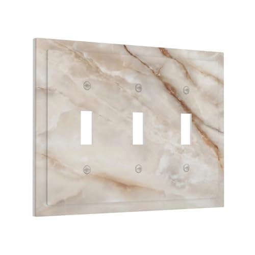 Beige Marble Pattern Light Switch Cover Modern Wall Plate Decorative 3 Gang Triple Toggle Switch Plates Electrical Outlet Faceplate for Bathroom Kitchen Bedroom 6.7" x 4.8" - size: 3 Gang Triple Toggle