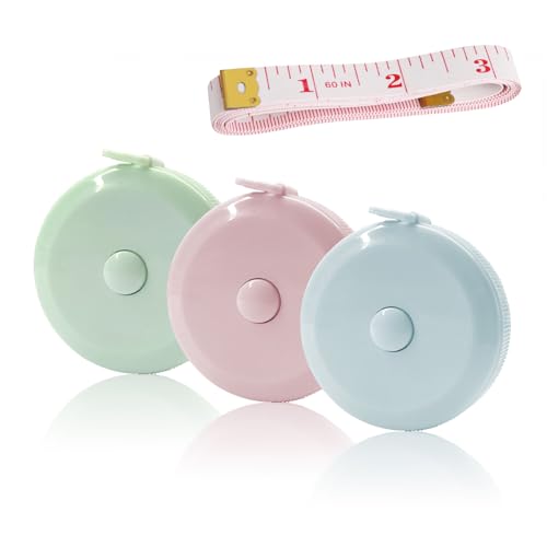 GDMINLO 3 Pack Tape Measure Measuring Tape for Body Fabric Sewing Tailor Cloth Knitting Craft Weight Loss Measurements Retractable 60-inch 1.5 Meter, Small Push ButtonDouble Scales Rulers