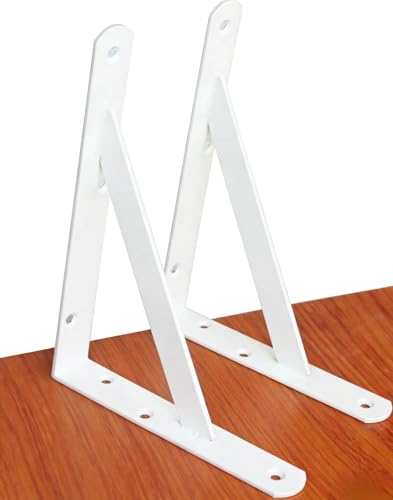 2 Pack L10 x H 8" White Heavy Duty Shelf Brackets with Screws Metal Shelf Brackets Shelf Support Angle Brackets for Shelves L Brackets Heavy Duty Floating Shelf - size: 10''x8'', style: 2 Pack-White