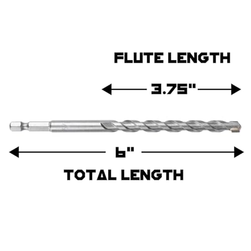 3/8 Inch Masonry Drill Bits (2 Pack - 6" Length Industrial Grade) Carbide Tipped Easily Cuts Through Concrete, Cement, Block, Stone, & More! - size: 3/8 in