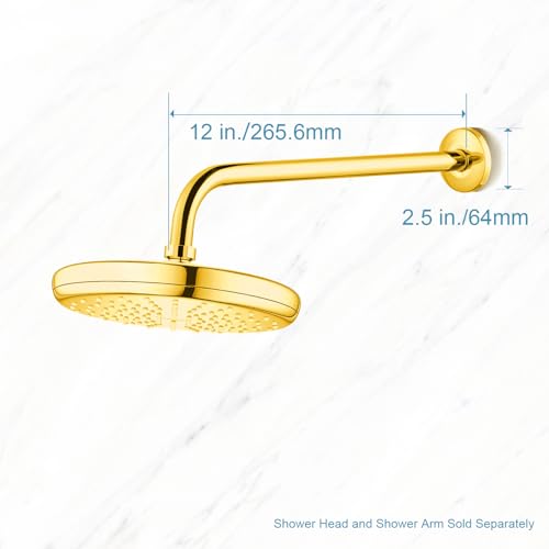 OFFO Shower Arm with Flange, 12 in Bright Gold Wall Mount Replacement Angle Shower Head Arm Wall-Mounted For Fixed Shower Head & Handheld Showerhead - color: Bright Gold, style: 12 in