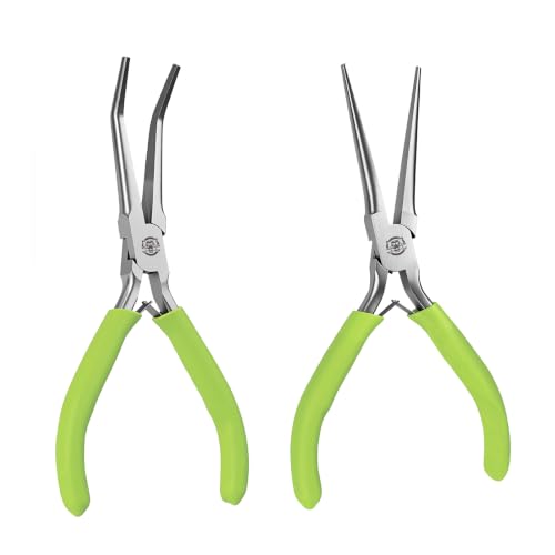 MANUFORE 2-Piece 6 Inch Green Mini Needle Nose Pliers with Non‑Serrated Jaw - color: Green