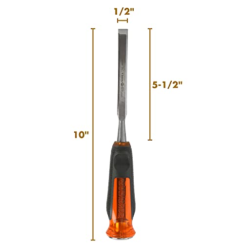 Buck Bros. 74813 1/2-Inch Wood Chisel, Full Tang Wood Carving Tools, Woodworking Tools for Carpentry, Trim Work, and DIY Projects, Hardened Steel Blade, Beveled Edge, Durable Non-Slip Handle - size: 1/2-Inch