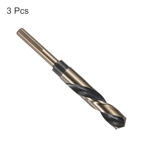 uxcell 3pcs Reduced Shank Twist Drill Bits 17mm Black Nitride & Gold Titanium Coated High Speed Steel 4341 with 10mm Shank for Stainless Steel Alloy Metal Plastic Wood - size: 17mm x 10mm