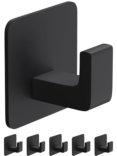 GWAAZXGZ Square Self Adhesive Towel Hooks - 6 Pack Matte Black Metal Hooks - color: Black, size: 6 Pack