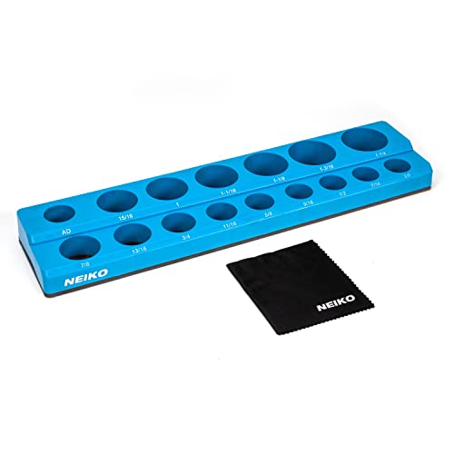 NEIKO 03976A Magnetic Socket Holder, 1/2” Drive, 3/8”- 15/16” SAE, Shallow & Deep Sockets Tray, Standard Socket Set Organizer, Socket Organizers for Toolboxes Trays, Scratch Free Mounting - size: 16 Hole Magnetic Organizer, 3/8 - 1-1/4", style: 1/2" Drive