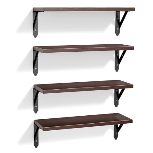 ROMGUAR CRAFT Wood Wall Floating Shelves Set of 4, 17" x 6" - Brown - color: Brown, size: 17" x 6"