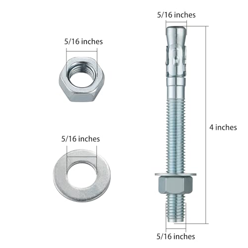 Wensilon 5/16x4" 10Pcs Inch Standard Fasteners for Heavy-Duty Zinc Wedge Anchors for Cement and Concrete - size: 5/16x4"