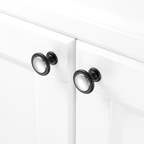 KOOFIZO 10 Pack Chrome & Black Cabinet Knobs Round Single Hole Pulls 1960s - color: Polished Chrome + Black, size: Knob 1 - 10Pcs, style: Round