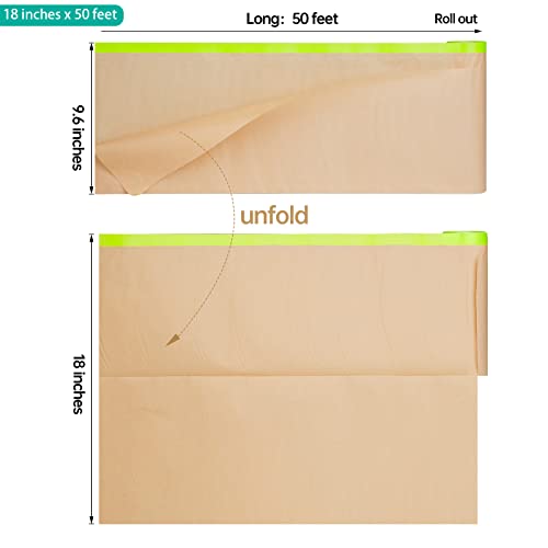 Tangibay Pre-Taped Masking Paper for Painting - 18 inch x 50 feet Tape and Drape Painters Paper, Paint Adhesive Protective Paper Roll for Covering Skirting, Frames, Cars and Auto Body (3 Rolls) - size: 3 Rolls: 18"