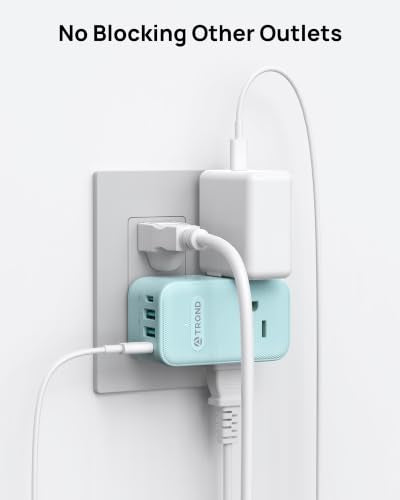 TROND Outlet Extender with USB, Multi Plug Wall Outlet with 3 AC Chargers - color: Mint Green, size: 3 Prong-1 Pack